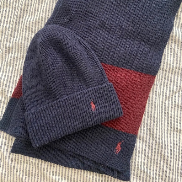 Ralph Lauren Other - ralph Lauren beanie scarf  Set Stripe Preppy old money warm hat navy logo rugby